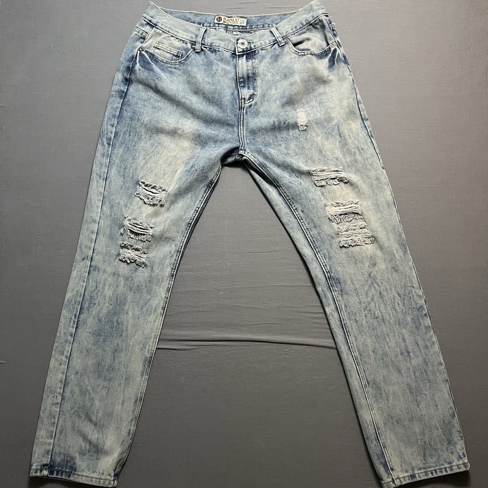 Kaalu Jeans Mens 40x30 Blue Denim Straight Acid Wash